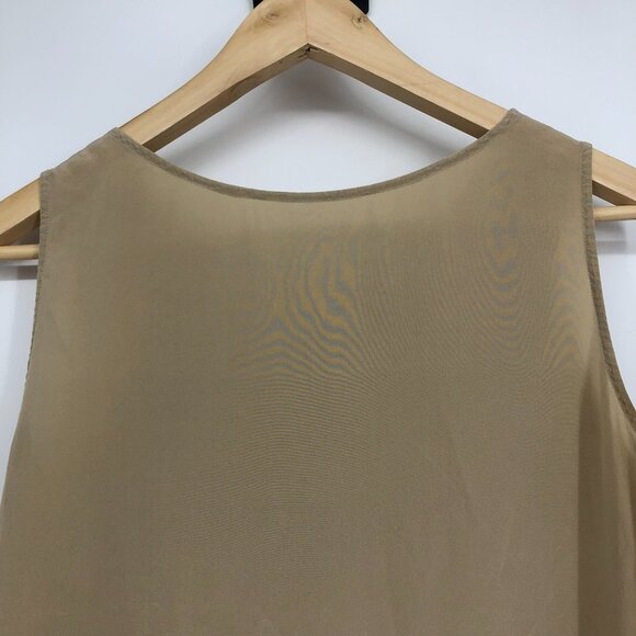 Silk 100% Tan / Khaki  scoop neck layering tank top side slits - Picture 10 of 15